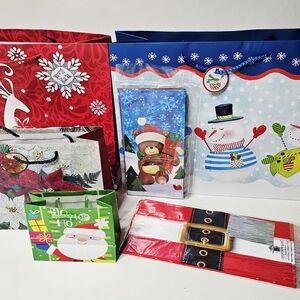 Set Of 50 Christmas Bags, Gift Bag Collection - Red, Blue, Green